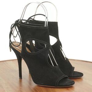 Aquazzura Black Suede Cutout Sandals
